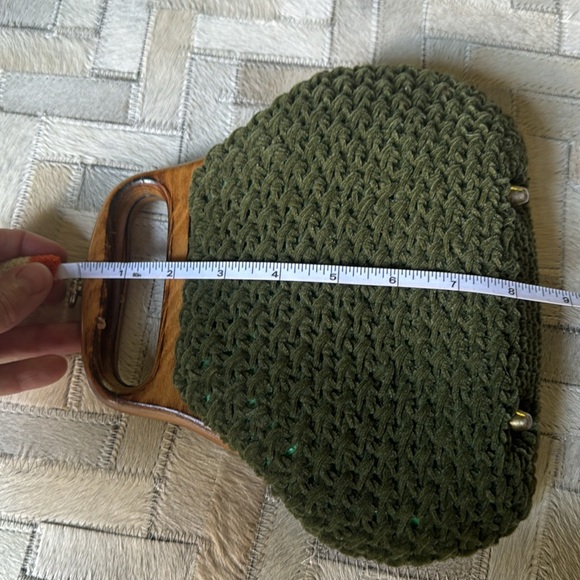 Vintage Contessa velvety chenille woven lined bag w/ wooden handle from Japan - Picture 9 of 9